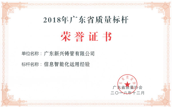 以质为基 以质取胜 ——广东新兴铸管喜获广东省“质量标杆企业”称号